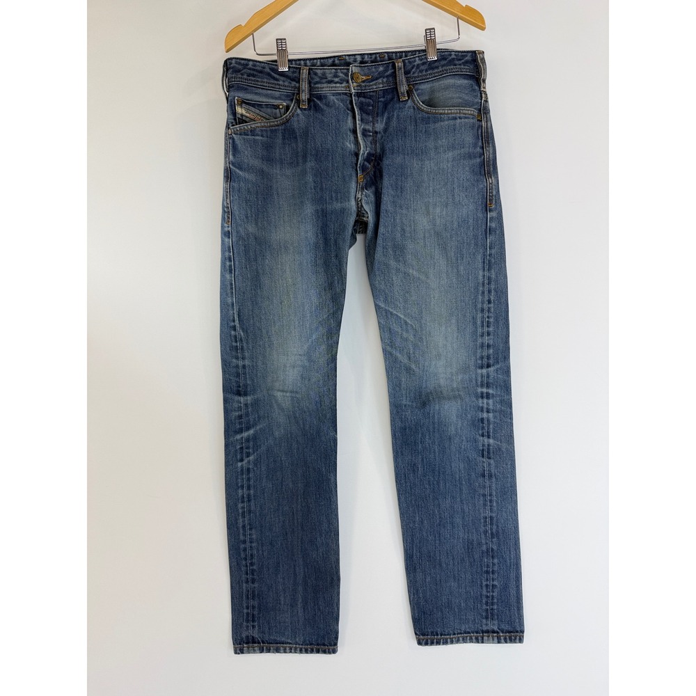 Diesel Koolter Jeans Mens 34x32 Blue Regular Slim Tapered Wash 008Y9 Button Fly